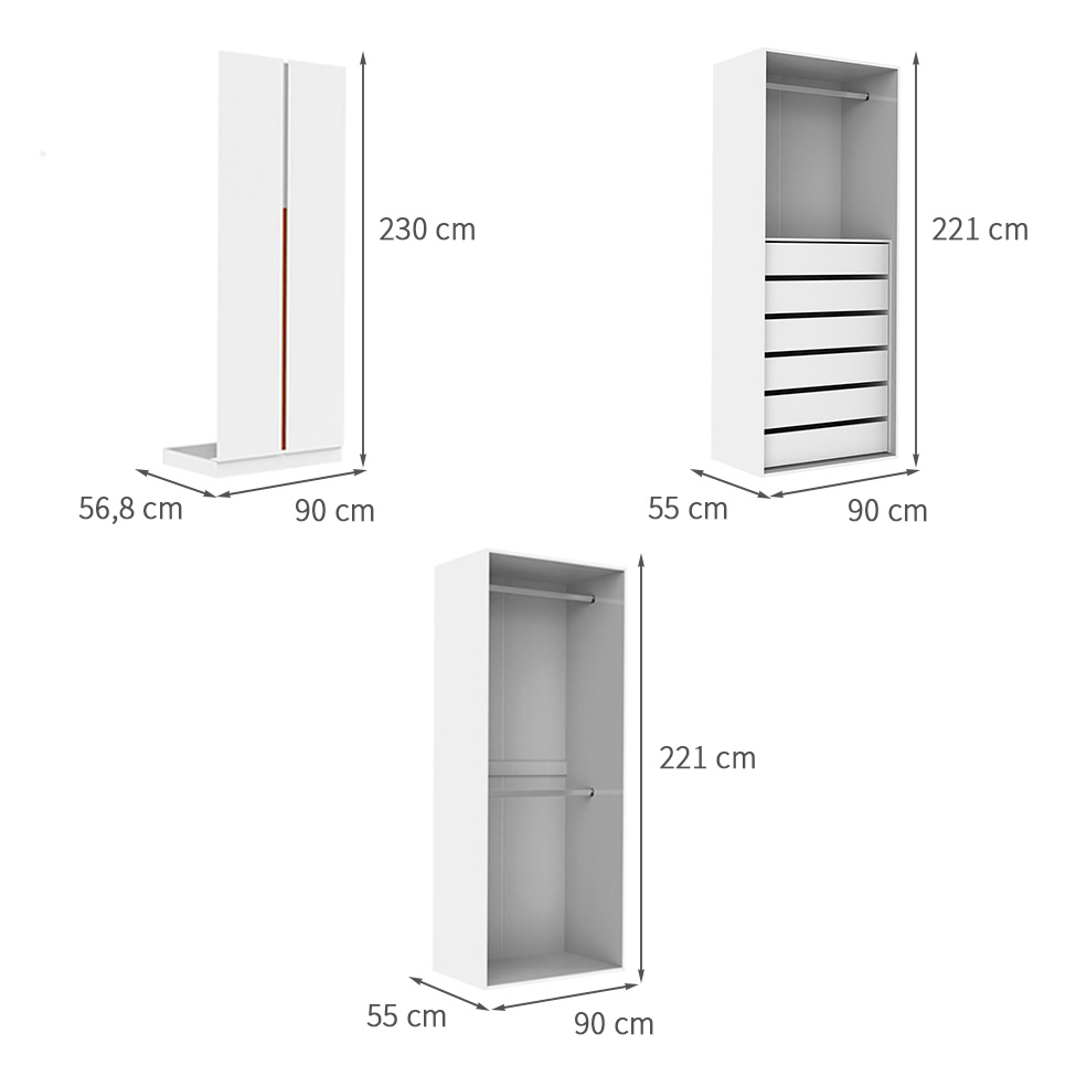 Guarda-Roupa Modulado com Cabideiros New Tuyo 4 Portas Articuladas 6 Gavetas Branco 180 cm