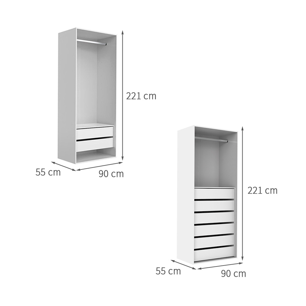 Guarda-Roupa Modulado com Cabideiros New Tuyo 8 Gavetas Branco 180 cm