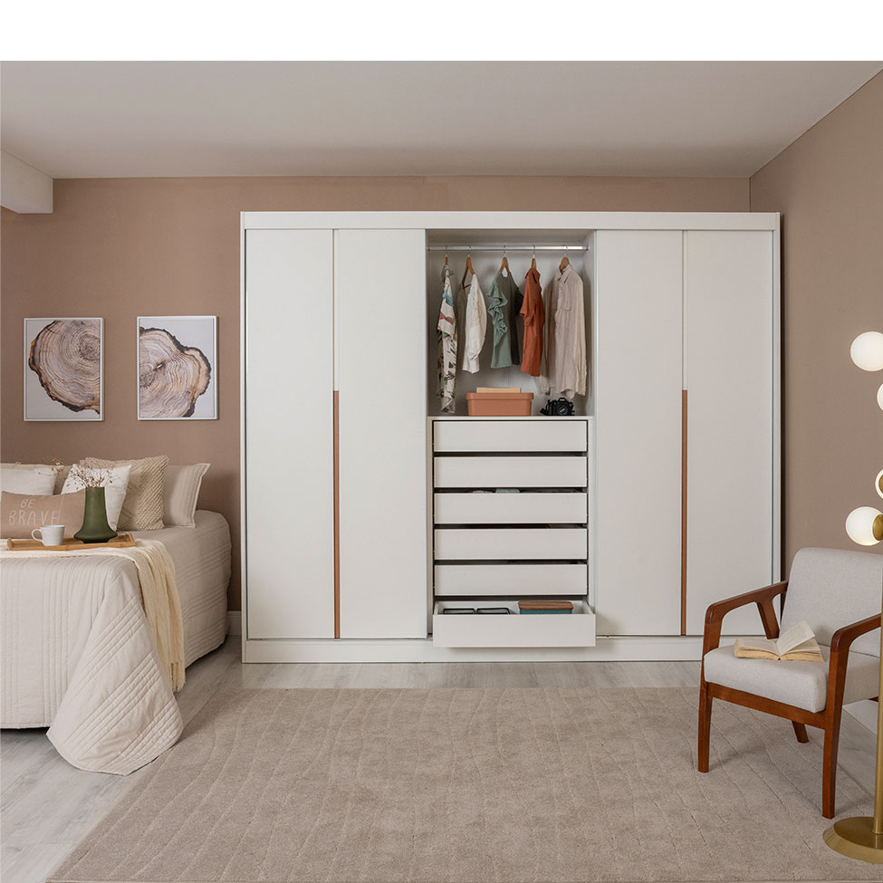 Guarda-Roupa Modulado com Cabideiros Tuyo 3 PT Correr 12 GV Branco 274 cm