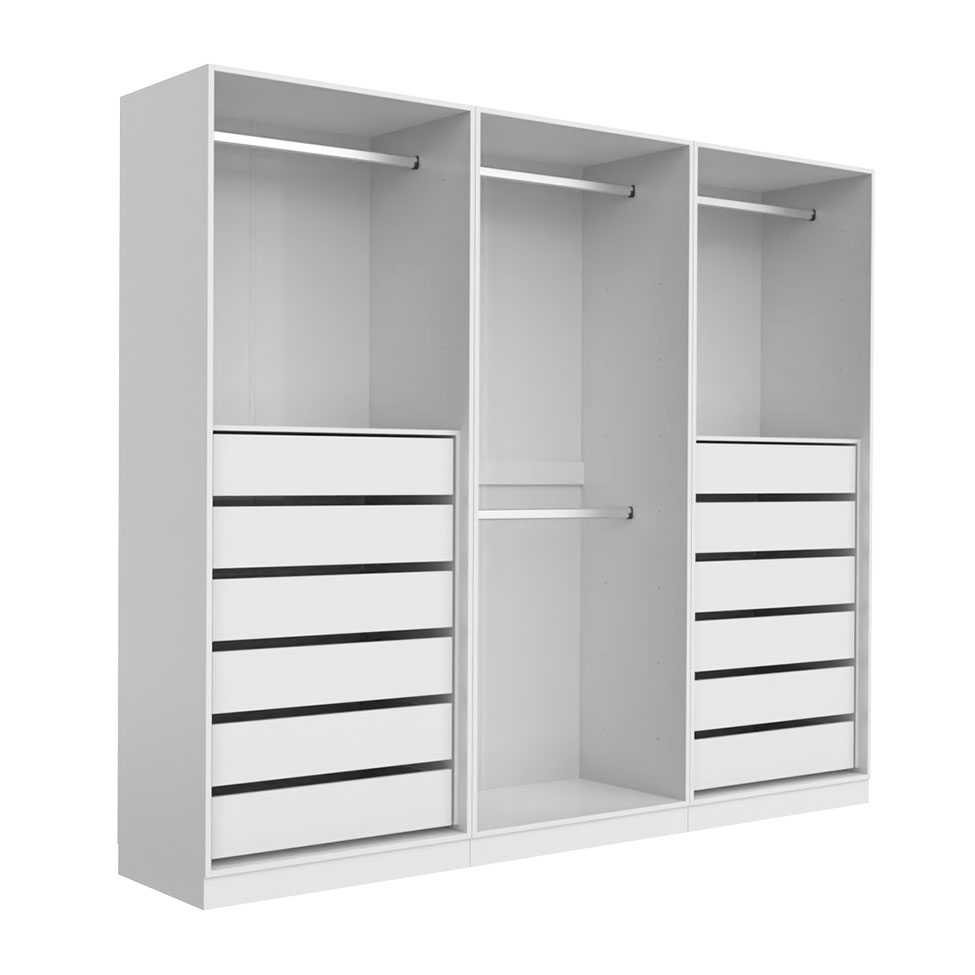 Guarda-Roupa Modulado com Cabideiros Tuyo 3 PT Correr 12 GV Branco 274 cm