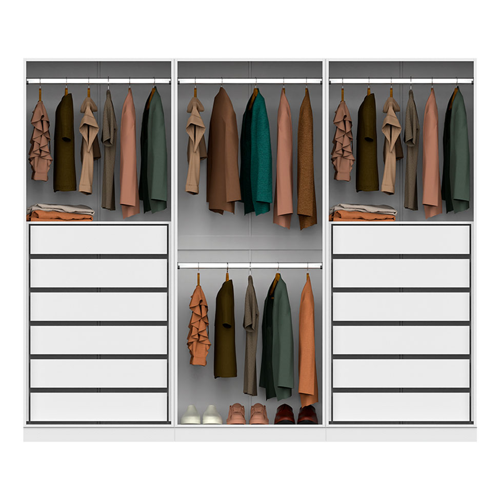 Guarda-Roupa Modulado com Cabideiros Tuyo 3 PT Correr 12 GV Branco 274 cm