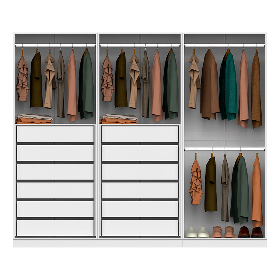Guarda-Roupa Modulado com Cabideiros Tuyo 3 PT Correr 12 GV Branco 274 cm