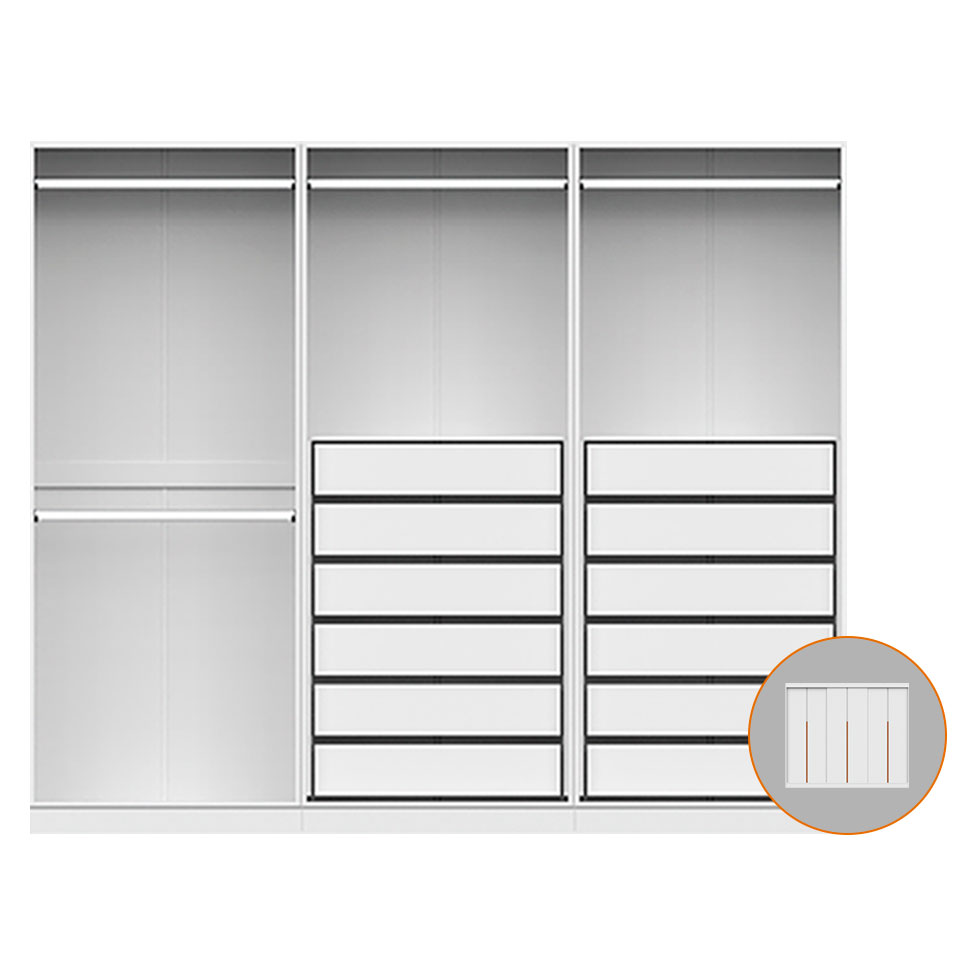 Guarda-Roupa Modulado com Cabideiros Tuyo 3 PT Correr 12 GV Branco 274 cm