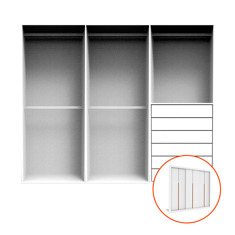 Guarda-Roupa Modulado com Cabideiros Tuyo 3 Portas Correr 6 Gavetas Branco 274 cm