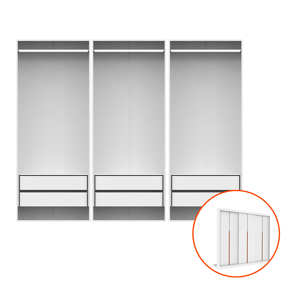 Guarda-Roupa Modulado com Cabideiros Tuyo 3 Portas de Correr 6 Gavetas Branco 274 cm