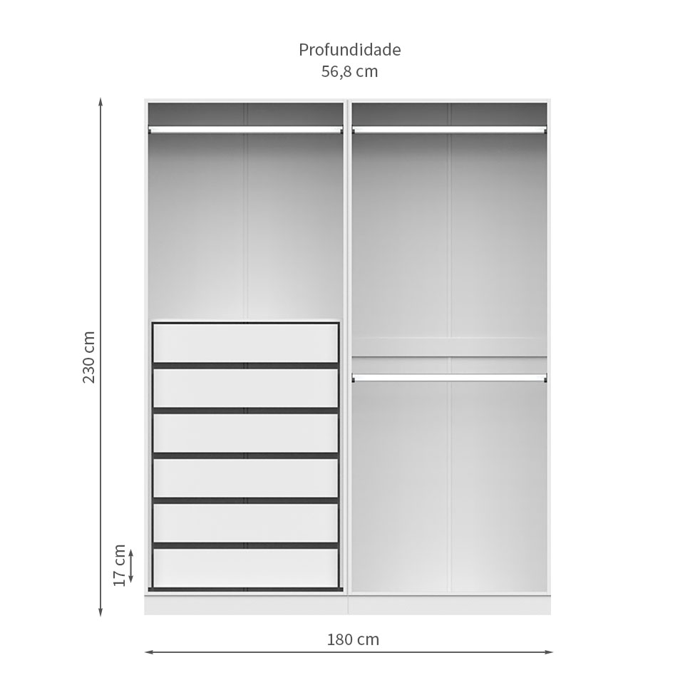 Guarda-Roupa Modulado com Cabideiros Tuyo 4 PT Articuladas 6 GV Branco 180 cm