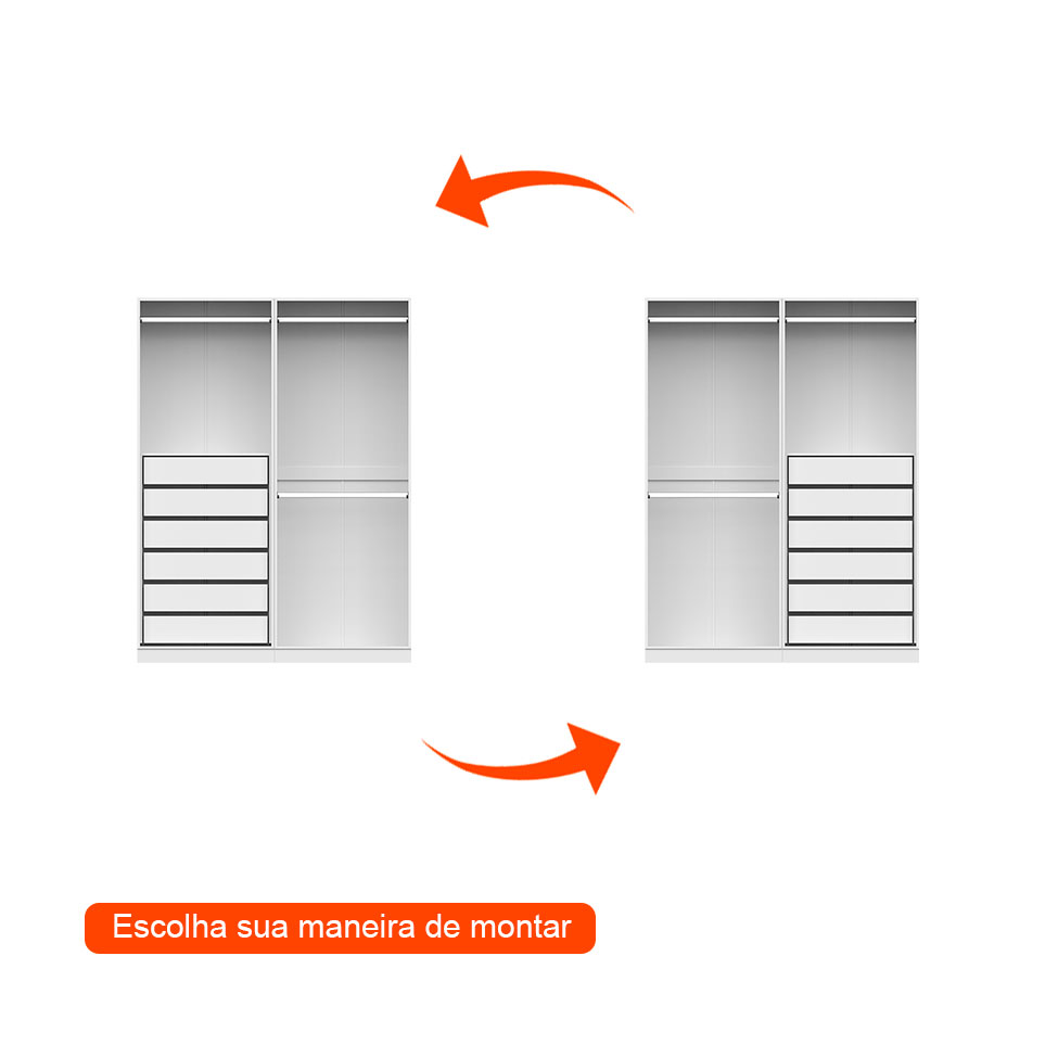 Guarda-Roupa Modulado com Cabideiros Tuyo 4 PT Articuladas 6 GV Branco 180 cm