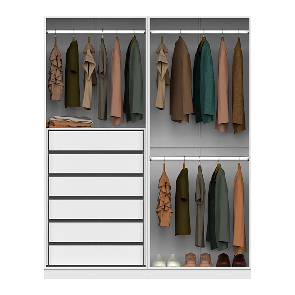 Guarda-Roupa Modulado com Cabideiros Tuyo 4 PT Articuladas 6 GV Branco 180 cm