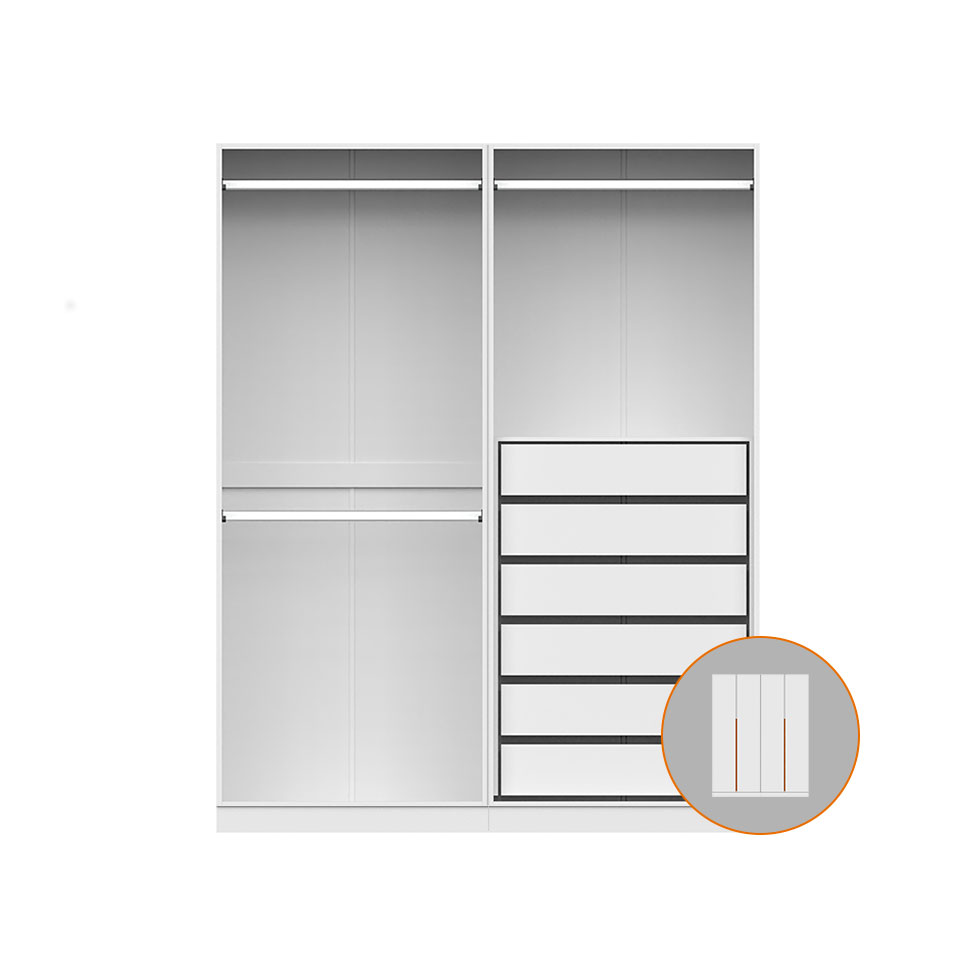 Guarda-Roupa Modulado com Cabideiros Tuyo 4 PT Articuladas 6 GV Branco 180 cm