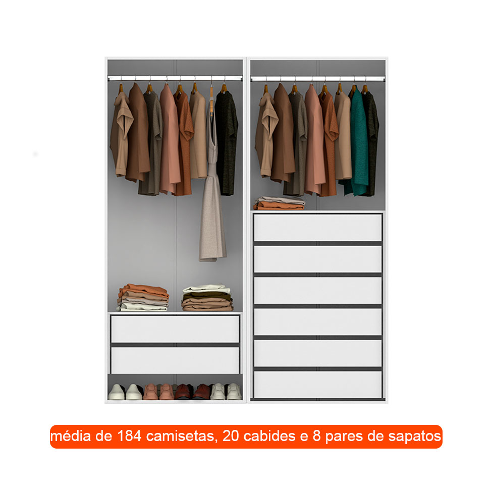 Guarda-Roupa Modulado com Cabideiros Tuyo 8 GV Branco 180 cm