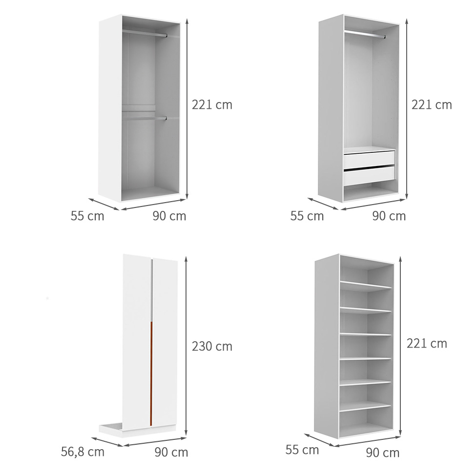 Guarda-Roupa Modulado com Cabideiros e Prateleiras New Tuyo 10 Portas 2 Gavetas Branco 450 cm