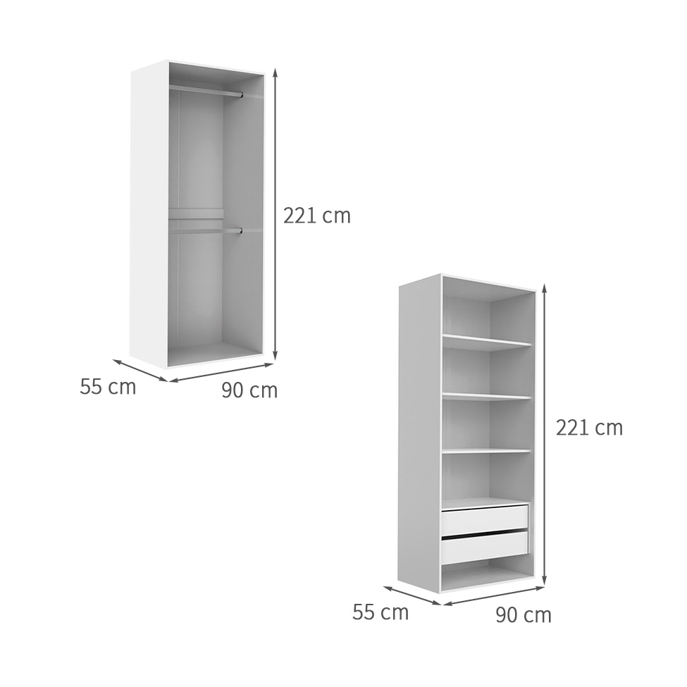 Guarda-Roupa Modulado com Cabideiros e Prateleiras New Tuyo 2 Gavetas Branco 180 cm