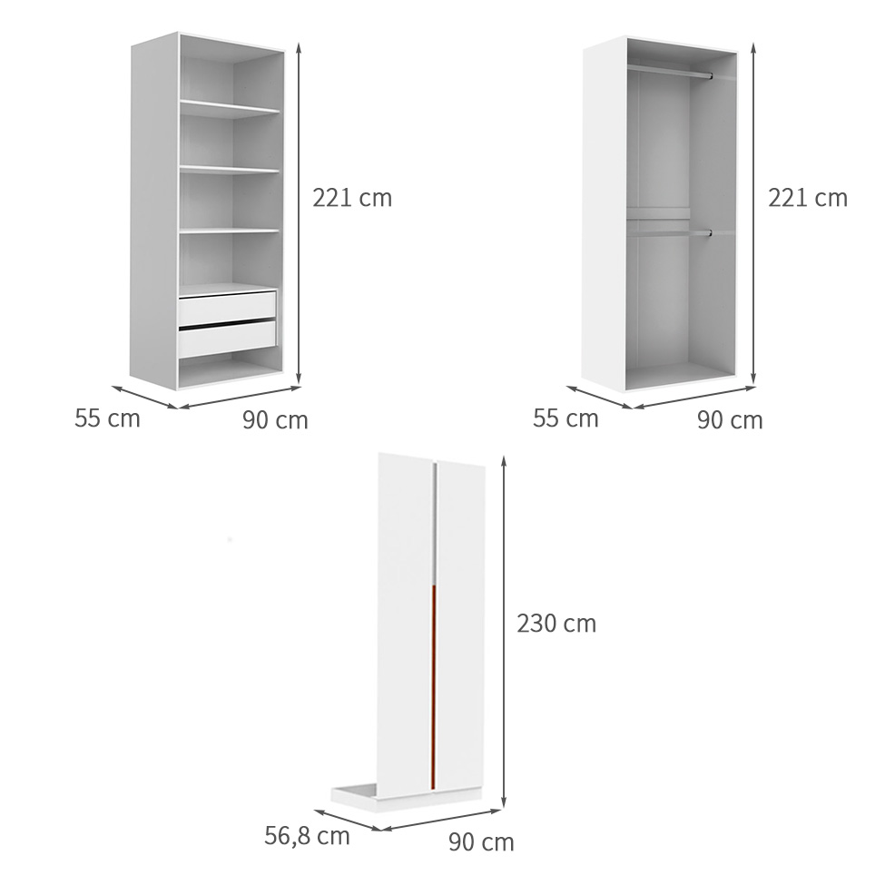Guarda-Roupa Modulado com Cabideiros e Prateleiras New Tuyo 4 Portas Articuladas 2 Gavetas Branco 180 cm