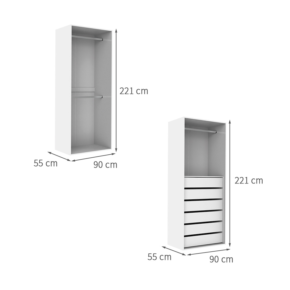 Guarda-Roupa Modulado com Cabideiros e Prateleiras New Tuyo 6 Gavetas Branco 180 cm
