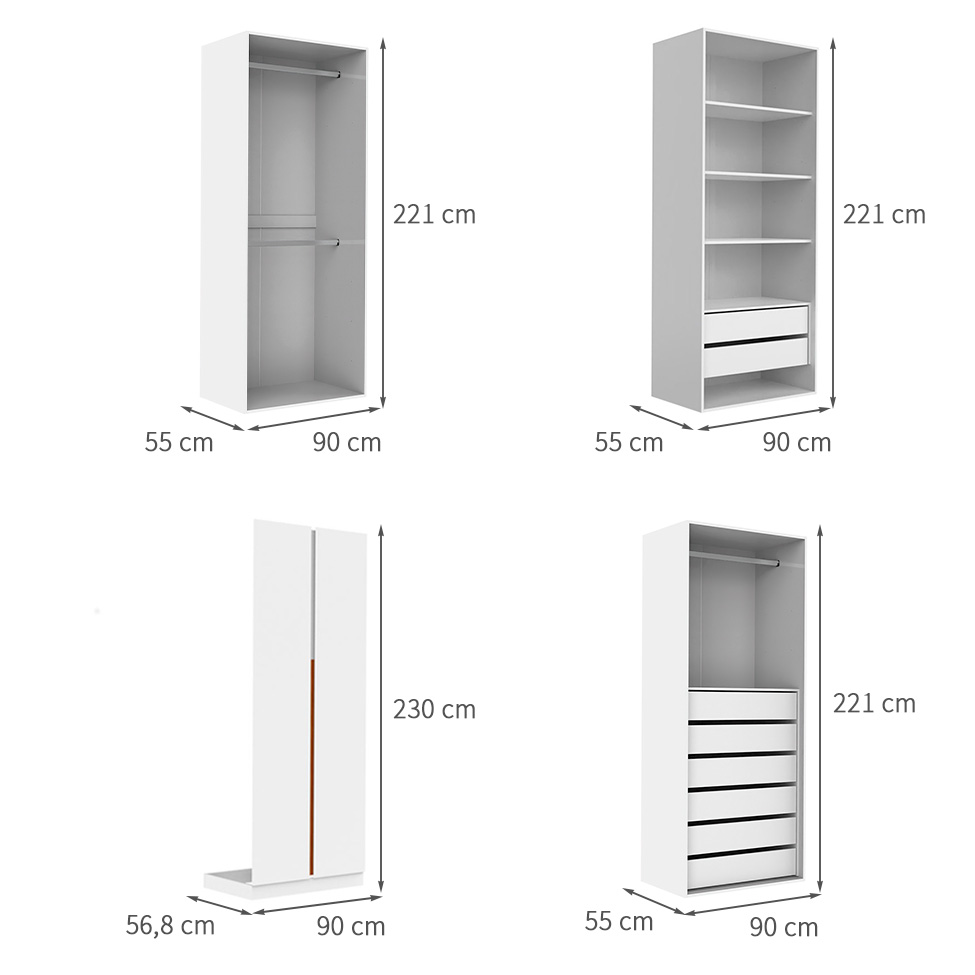 Guarda-Roupa Modulado com Cabideiros e Prateleiras New Tuyo 6 Portas Articuladas 8 Gavetas Branco 270 cm