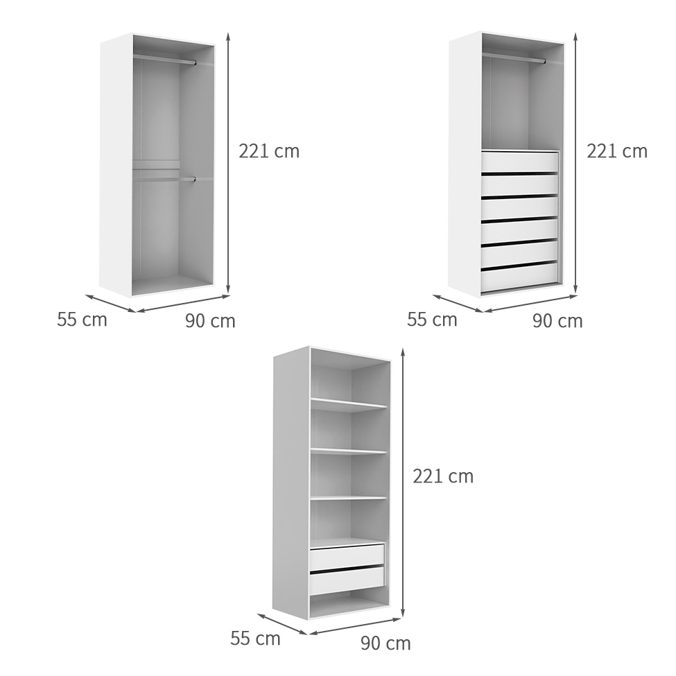 Guarda-Roupa Modulado com Cabideiros e Prateleiras New Tuyo 8 Gavetas Branco 270 cm