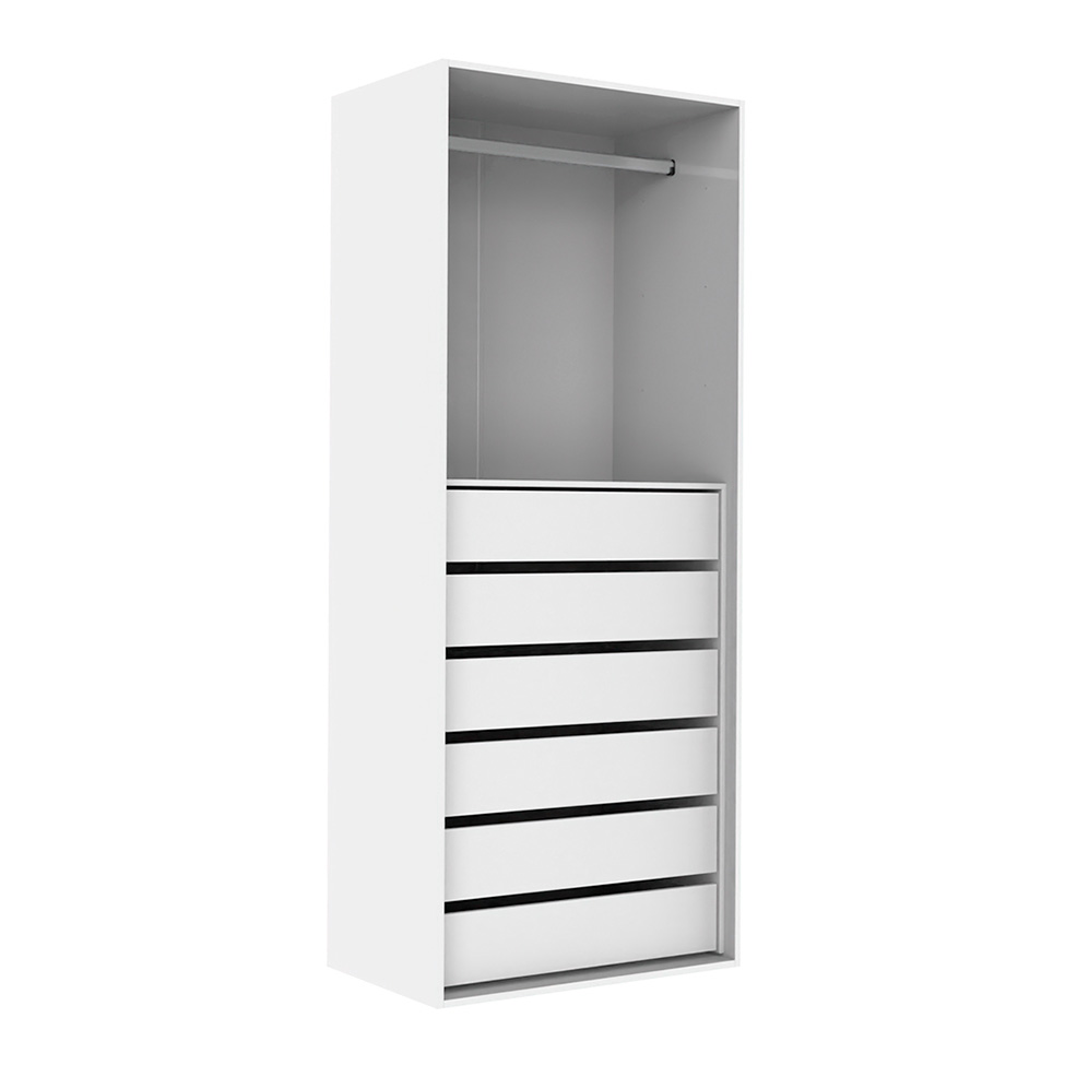 Guarda-Roupa Modulado com Cabideiros e Prateleiras Tuyo 3 Portas Correr 8 Gavetas Branco 274 cm