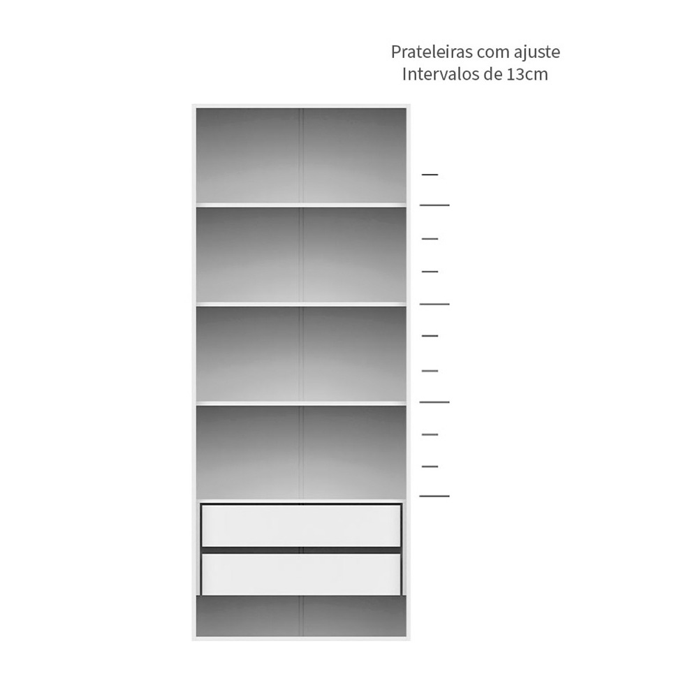 Guarda-Roupa Modulado com Cabideiros e Prateleiras Tuyo 3 Portas Correr 8 Gavetas Branco 274 cm