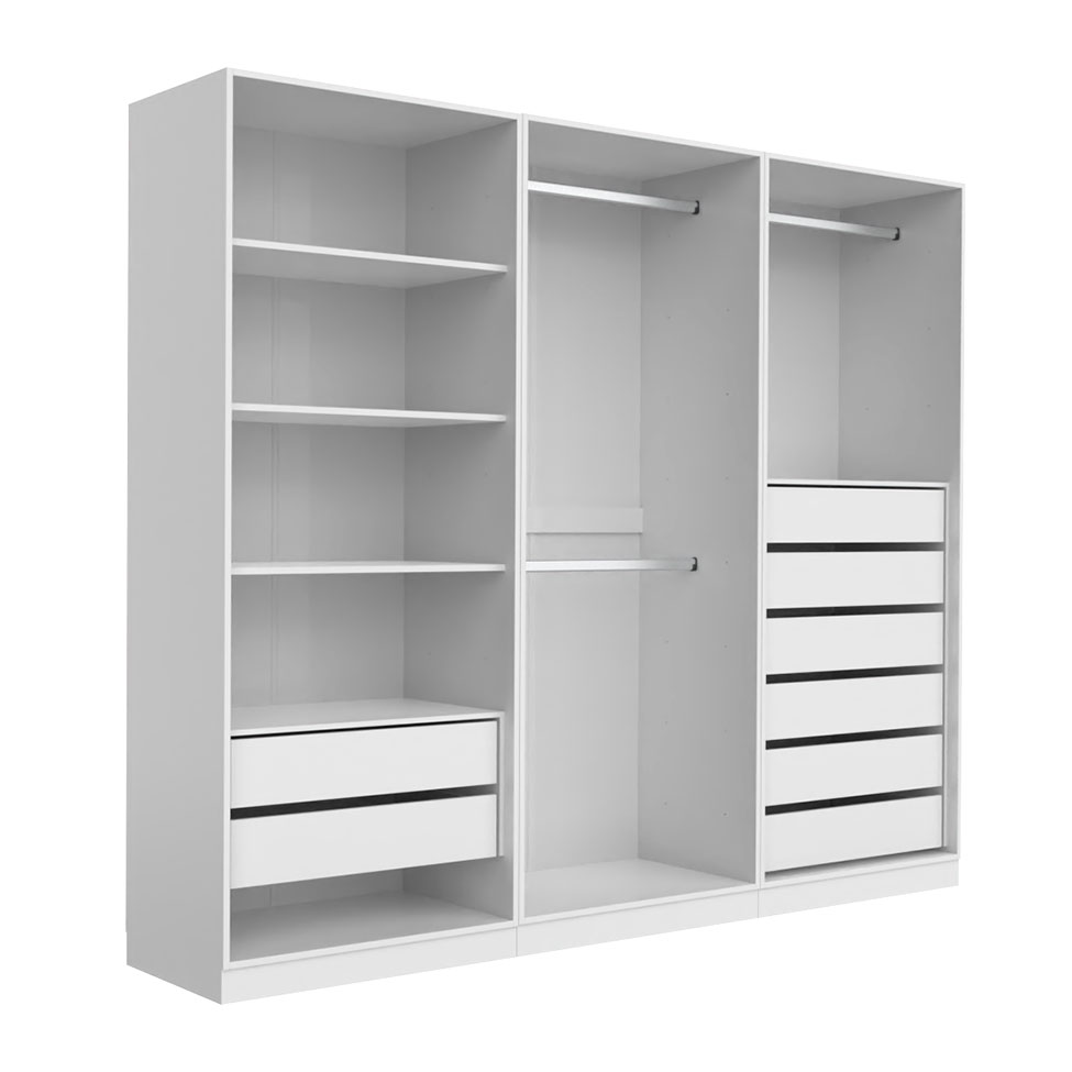 Guarda-Roupa Modulado com Cabideiros e Prateleiras Tuyo 6 Portas Articuladas 8 Gavetas Branco 270 cm