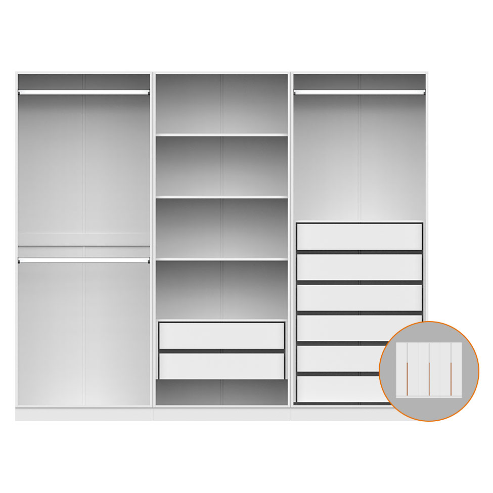Guarda-Roupa Modulado com Cabideiros e Prateleiras Tuyo 6 Portas Articuladas 8 Gavetas Branco 270 cm
