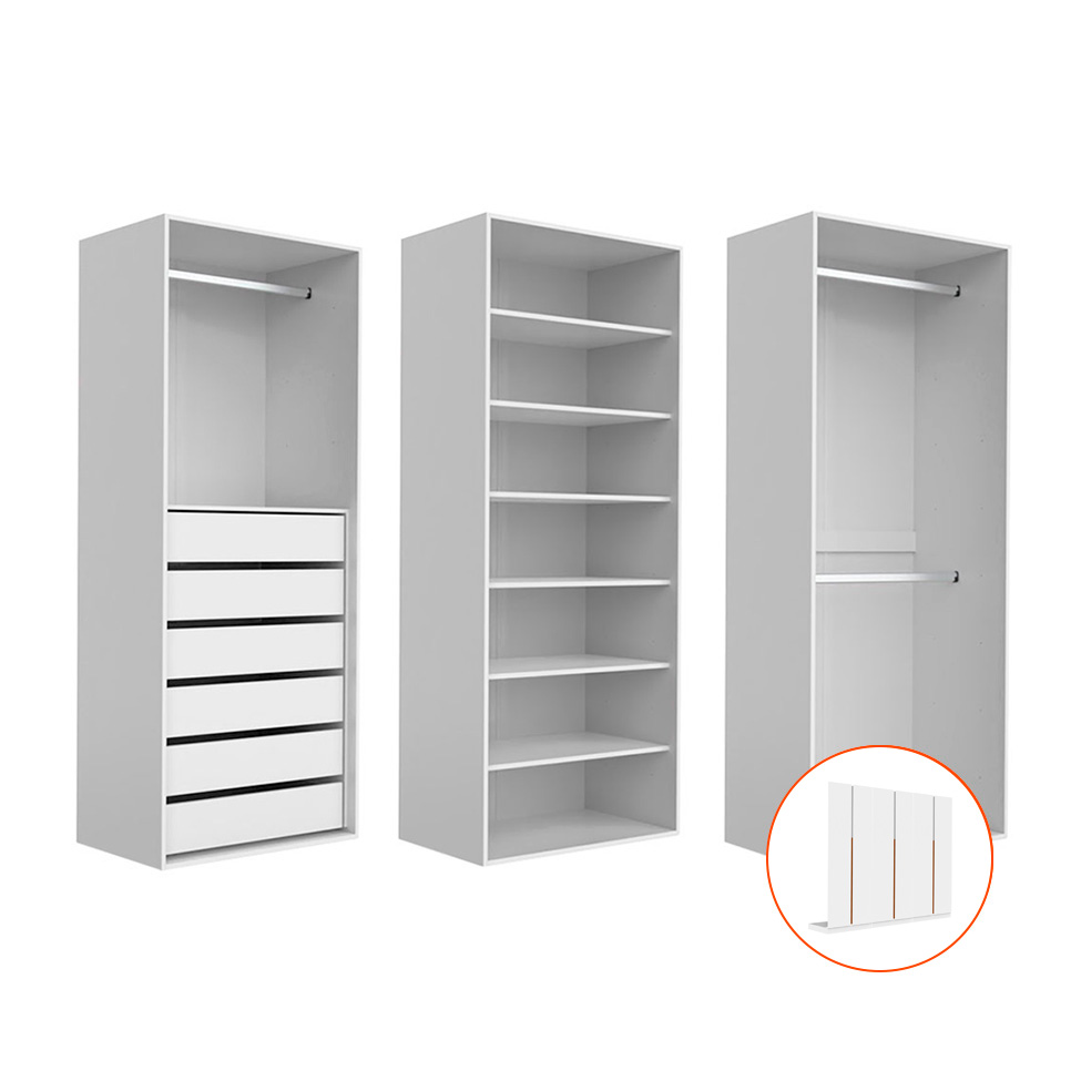 Guarda-Roupa Modulado com Cabideiros e Prateleiras Tuyo 6 Portas Correr 6 Gavetas Branco 274 cm
