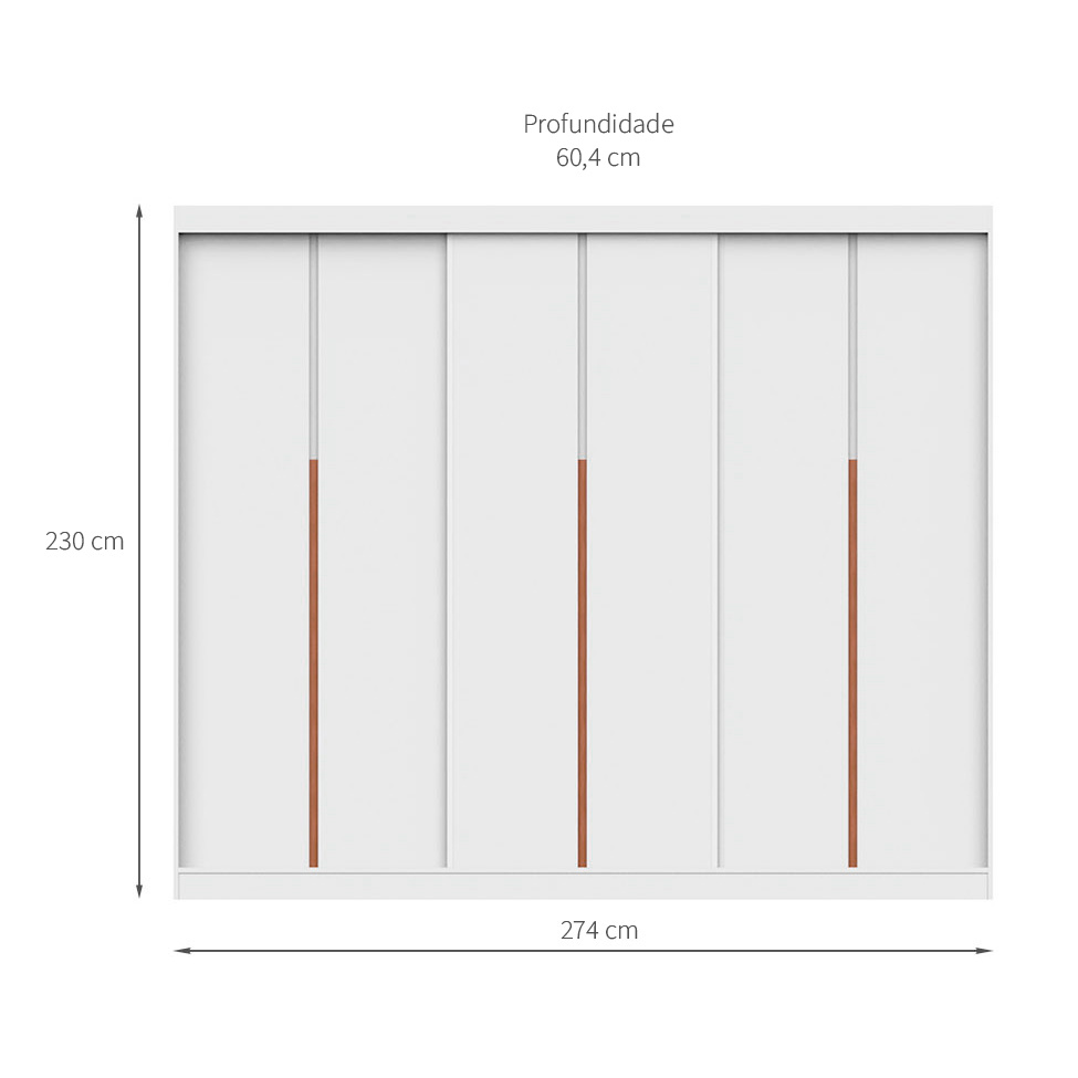 Guarda-Roupa Modulado com Cabideiros e Prateleiras Tuyo 6 Portas Correr 6 Gavetas Branco 274 cm