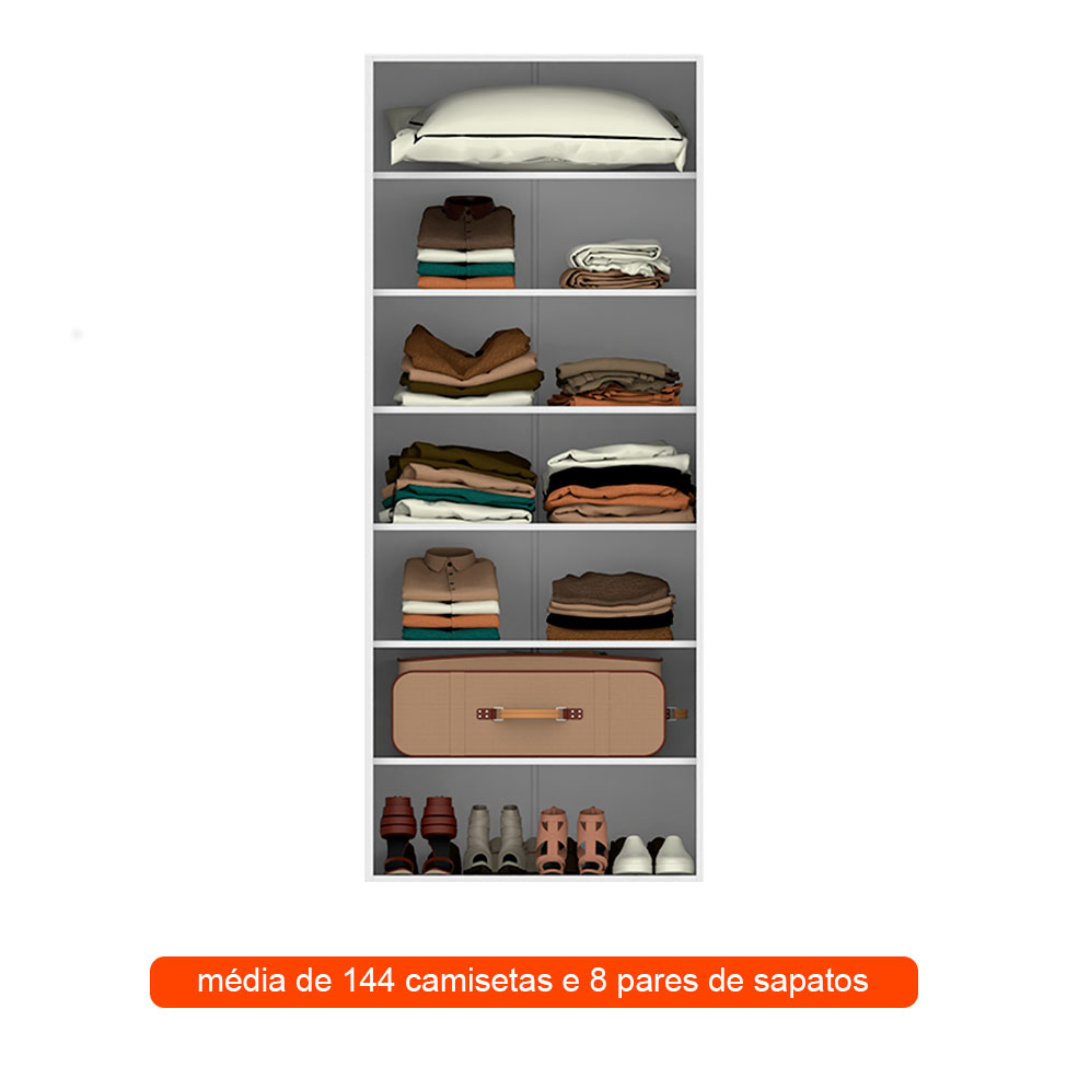 Guarda-Roupa Modulado com Cabideiros e Prateleiras Tuyo 6 Portas Correr 6 Gavetas Branco 274 cm