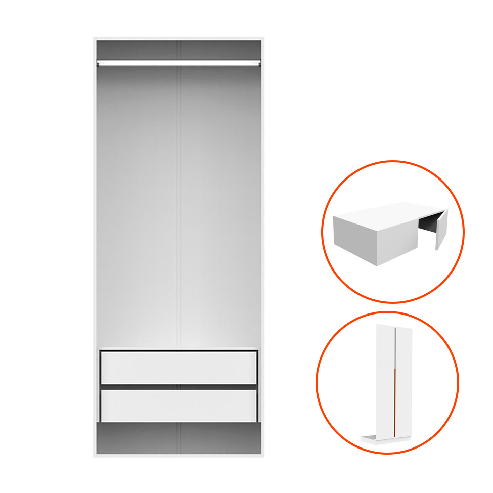 Guarda-Roupa Modulado com Maleiro e Cabideiro New Tuyo 4 Portas Articuladas 2 Gavetas Branco 90 cm