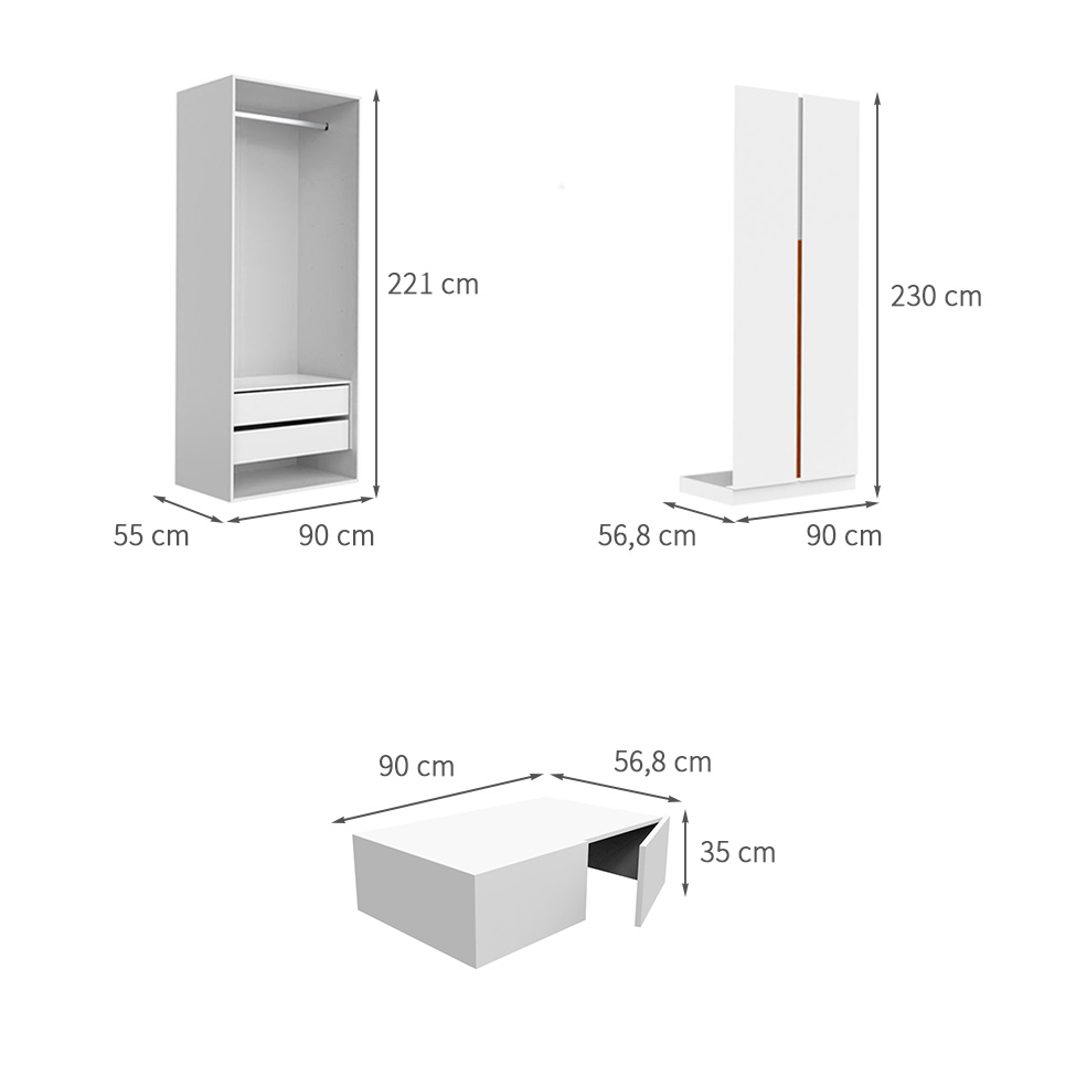 Guarda-Roupa Modulado com Maleiro e Cabideiro New Tuyo 4 Portas Articuladas 2 Gavetas Branco 90 cm