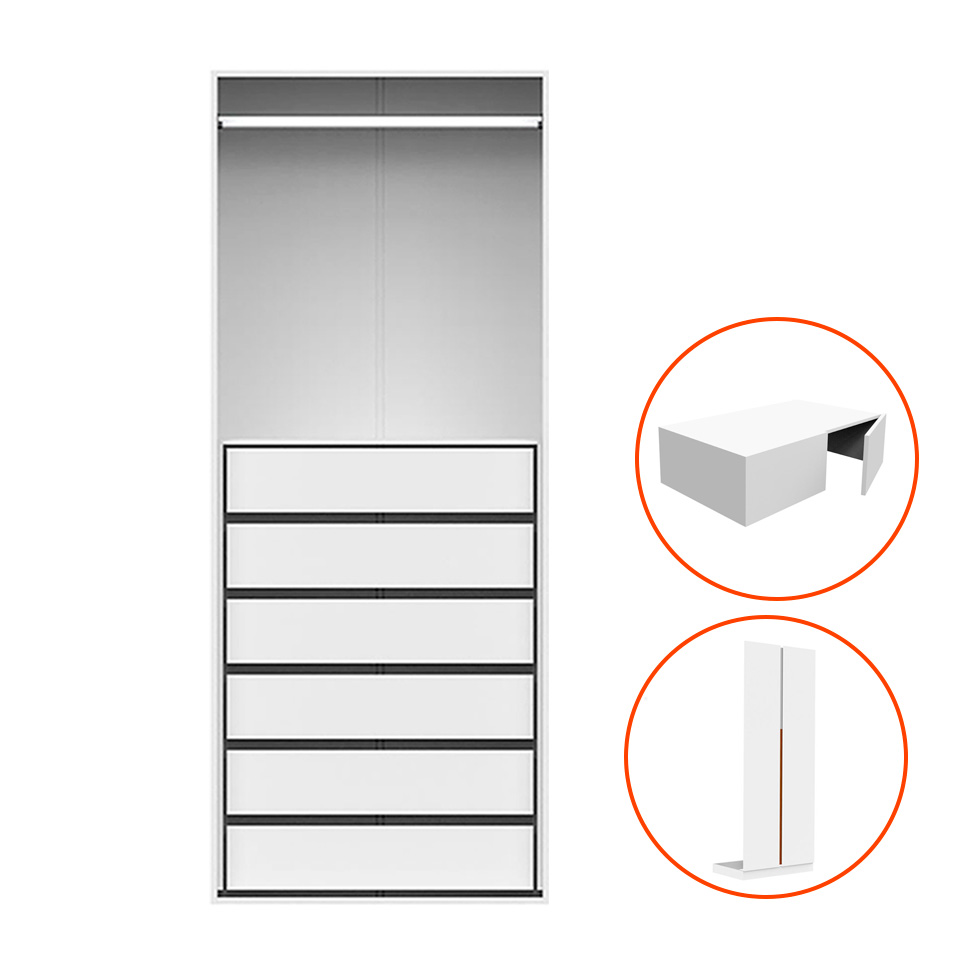 Guarda-Roupa Modulado com Maleiro e Cabideiro New Tuyo 4 Portas Articuladas 6 Gavetas Branco 90 cm