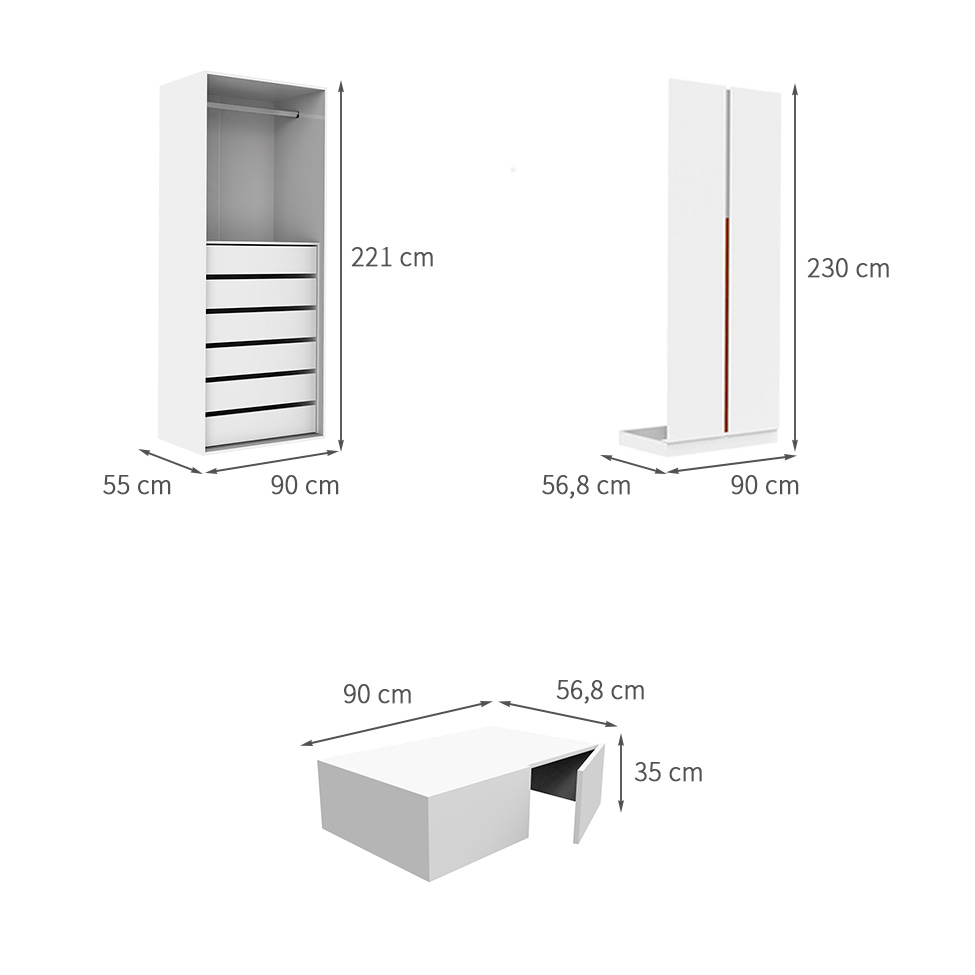 Guarda-Roupa Modulado com Maleiro e Cabideiro New Tuyo 4 Portas Articuladas 6 Gavetas Branco 90 cm