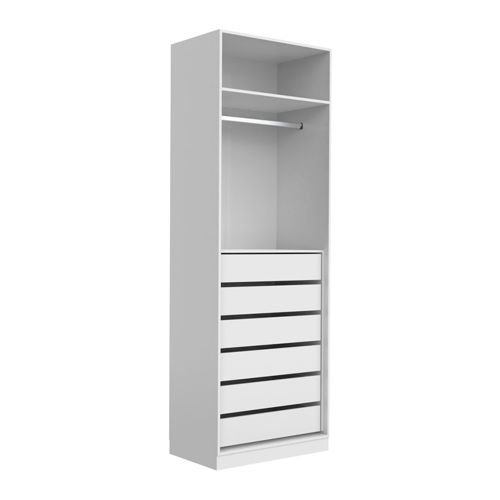 Guarda-Roupa Modulado com Maleiro e Cabideiro Tuyo 2 Portas Articuladas 6 Gavetas Branco 90 cm