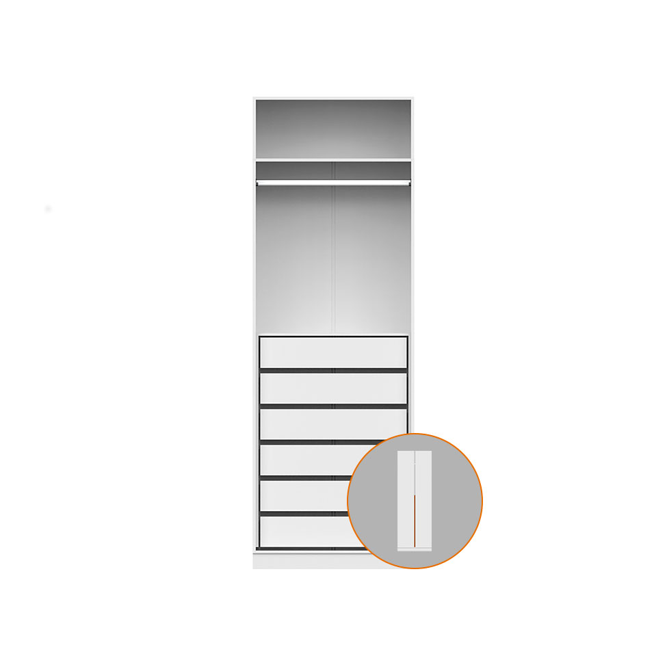 Guarda-Roupa Modulado com Maleiro e Cabideiro Tuyo 2 Portas Articuladas 6 Gavetas Branco 90 cm