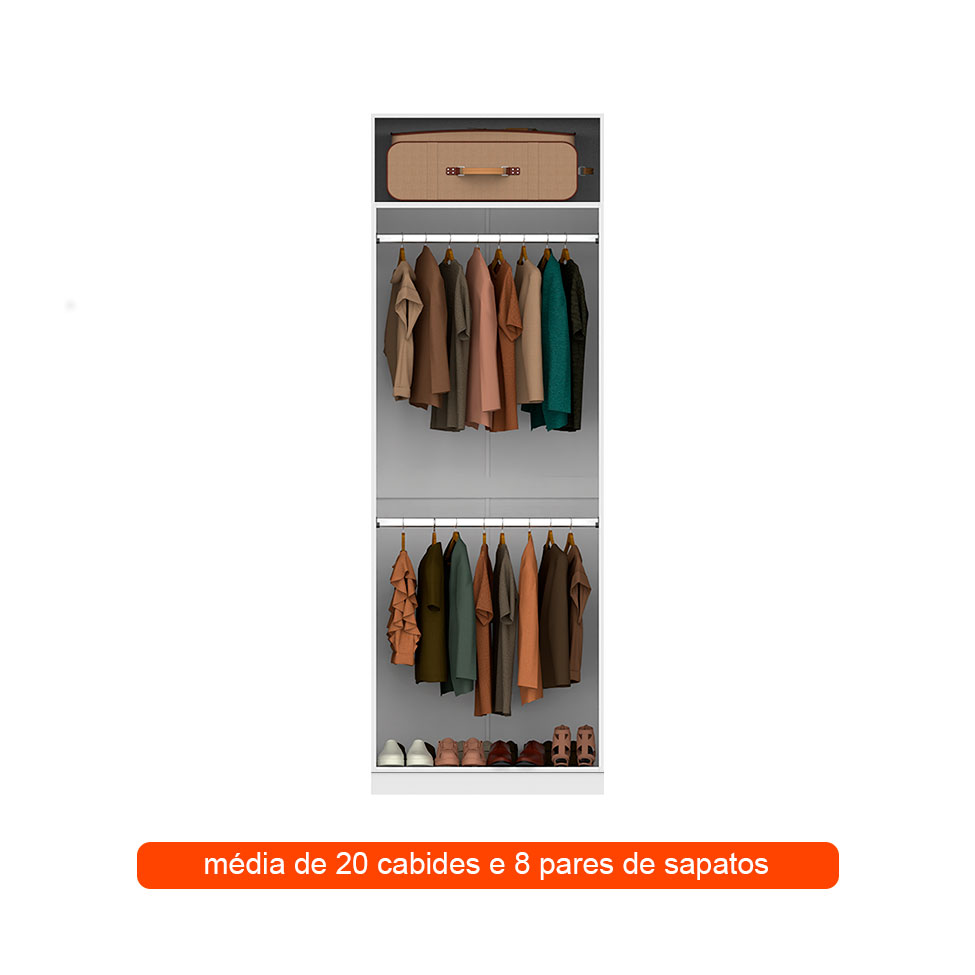 Guarda-Roupa Modulado com Maleiro e Cabideiros Tuyo 2 Portas Articuladas Branco 90 cm