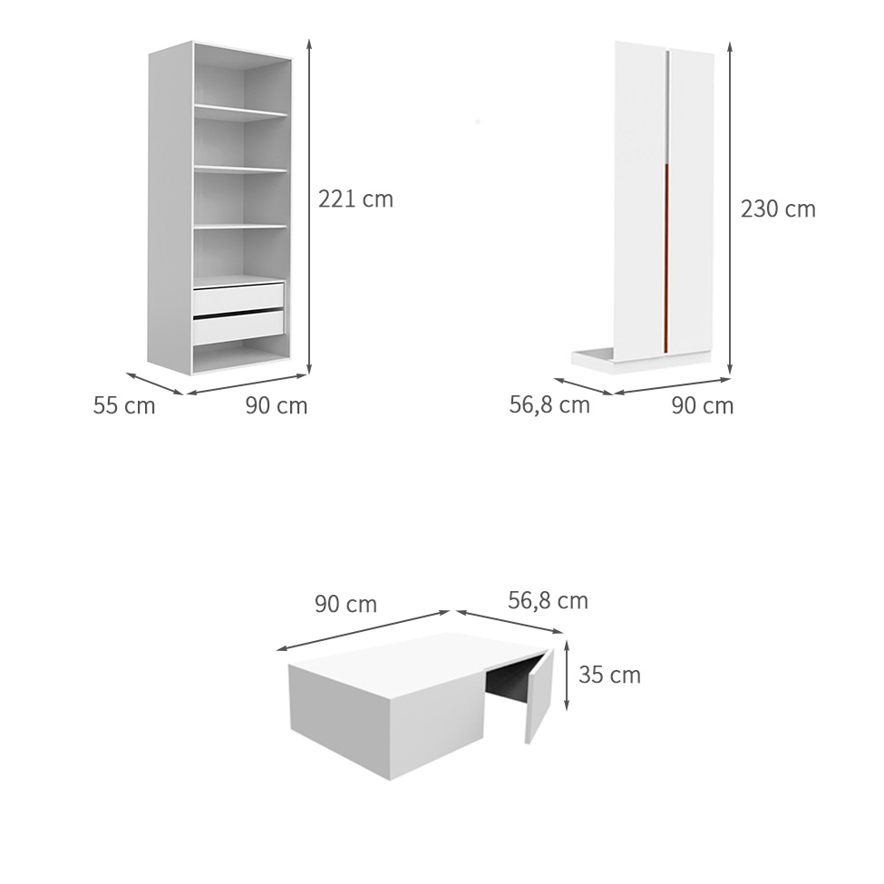 Guarda-Roupa Modulado com Maleiro e Prateleiras New Tuyo 4 Portas Articuladas 2 Gavetas Branco 90 cm