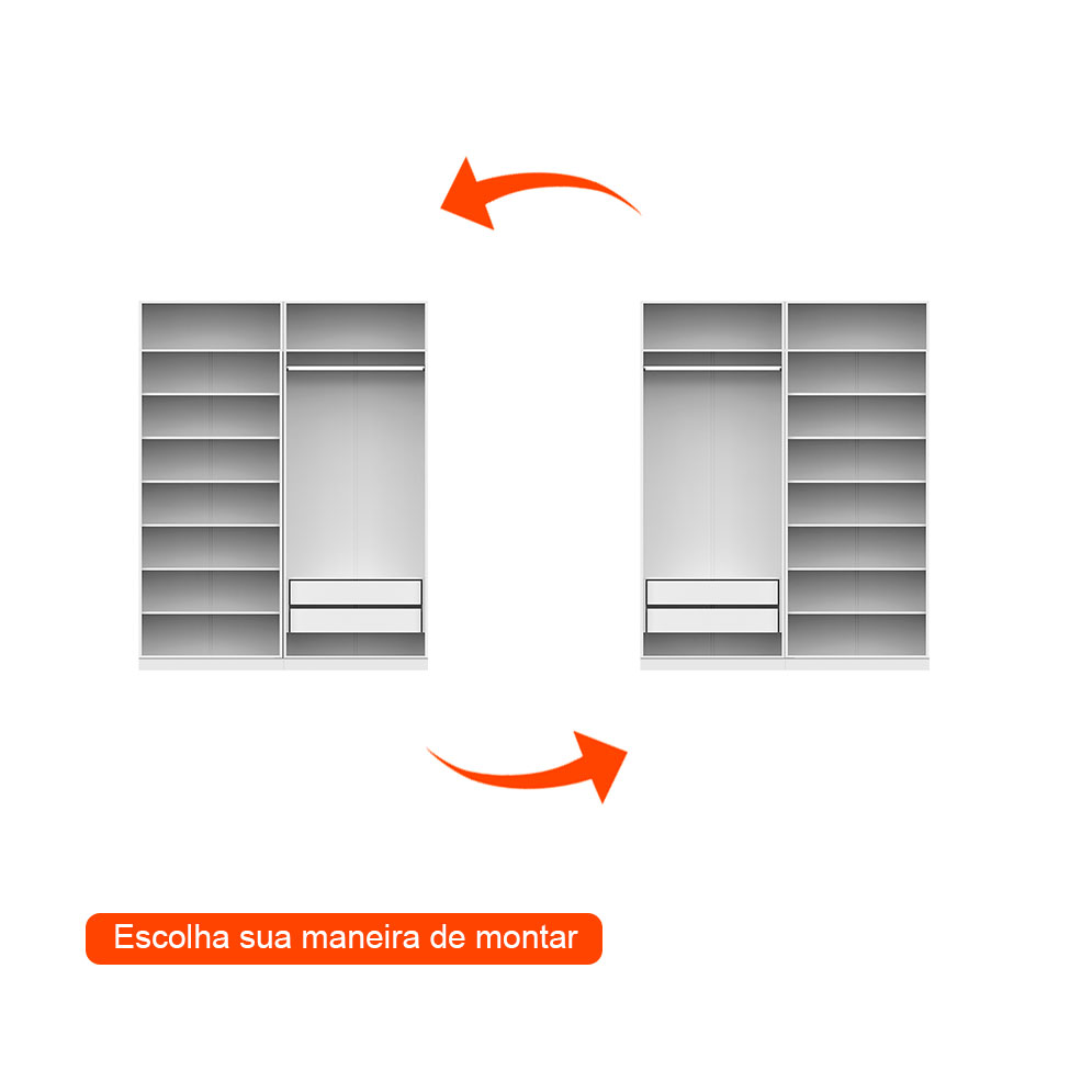 Guarda-Roupa Modulado com Maleiro, Cabideiro e Prateleiras Tuyo 4 Portas Articuladas 2 Gavetas Branco 180 cm