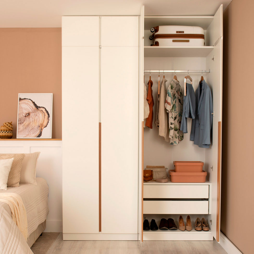 Guarda-Roupa Modulado com Maleiro, Cabideiro e Prateleiras Tuyo 4 Portas Articuladas 2 Gavetas Branco 180 cm