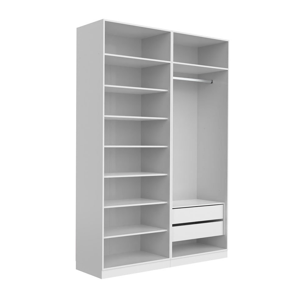 Guarda-Roupa Modulado com Maleiro, Cabideiro e Prateleiras Tuyo 4 Portas Articuladas 2 Gavetas Branco 180 cm