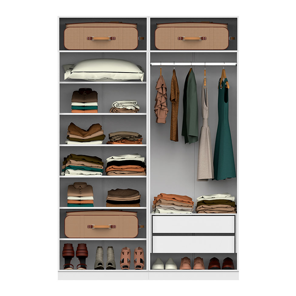Guarda-Roupa Modulado com Maleiro, Cabideiro e Prateleiras Tuyo 4 Portas Articuladas 2 Gavetas Branco 180 cm
