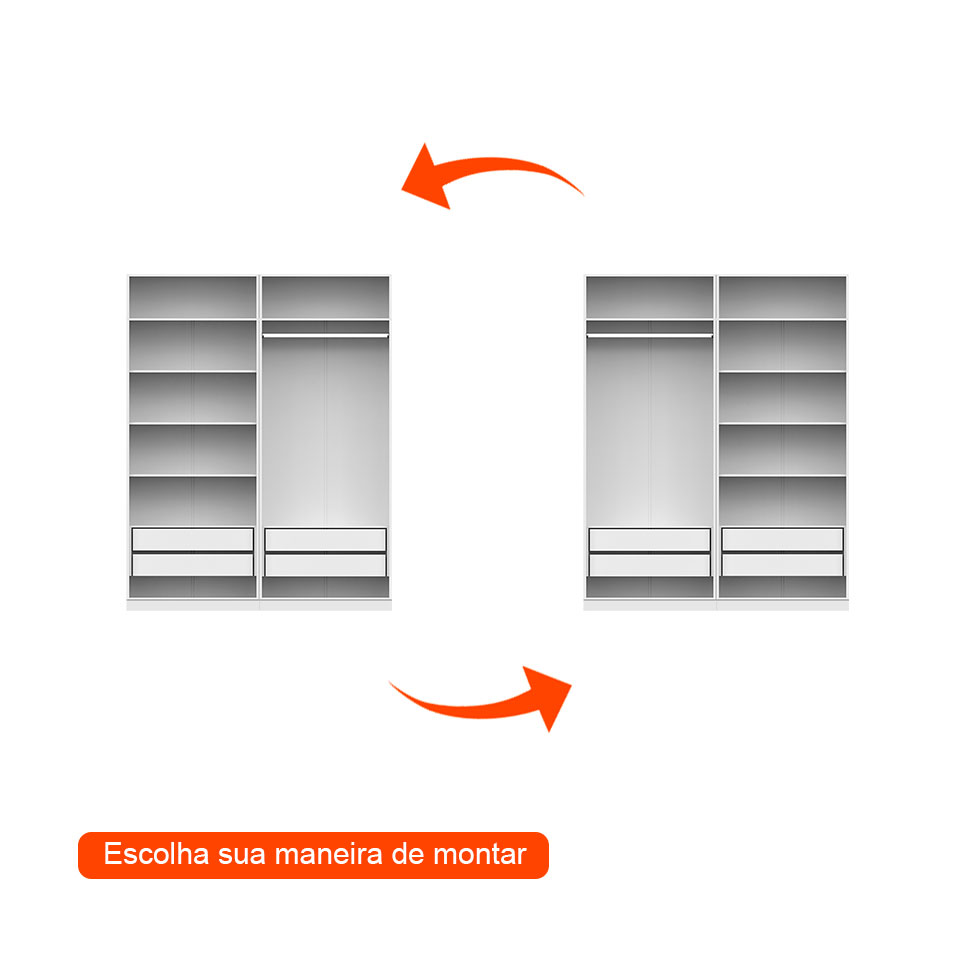 Guarda-Roupa Modulado com Maleiro, Cabideiro e Prateleiras Tuyo 4 Portas Articuladas 4 Gavetas Branco 180 cm