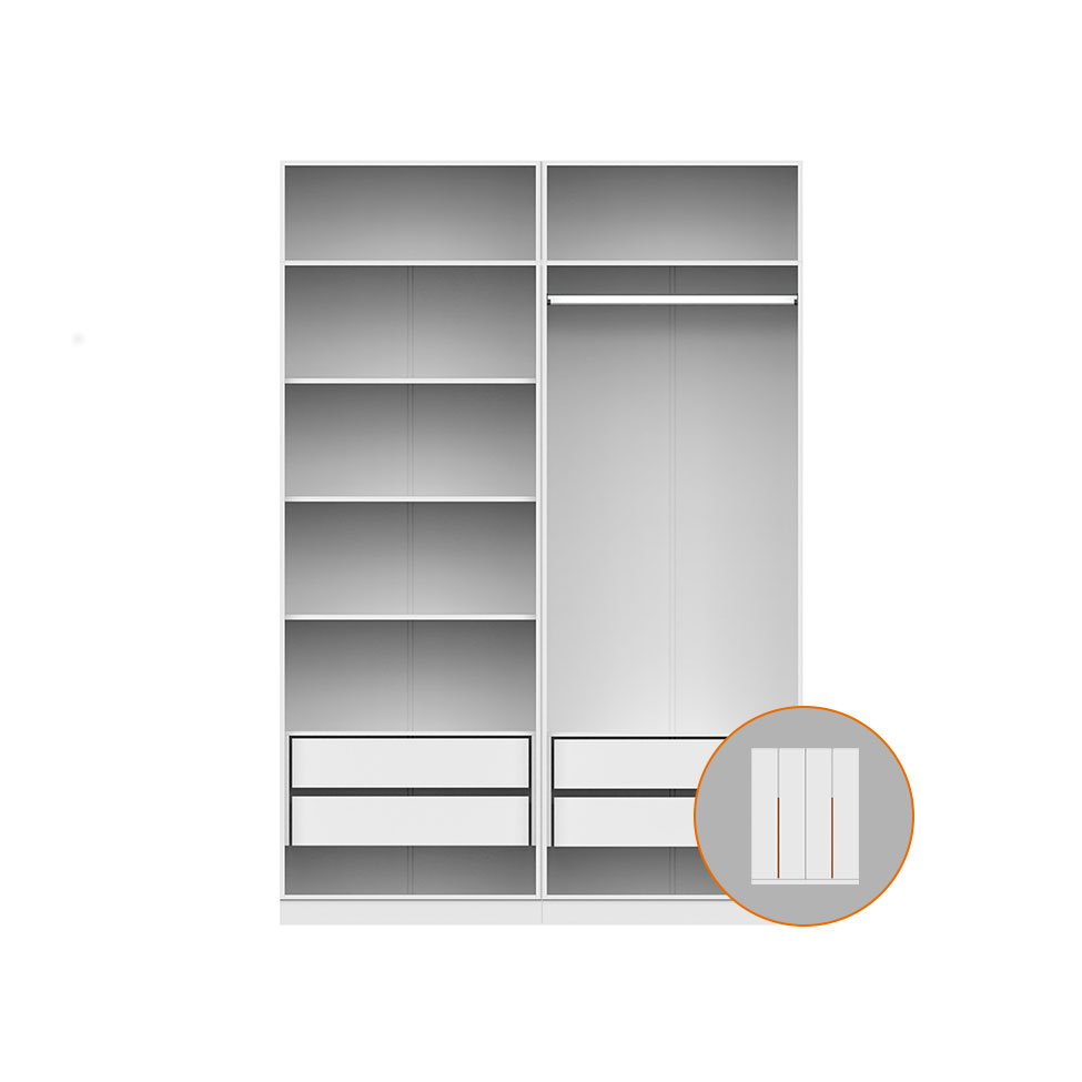 Guarda-Roupa Modulado com Maleiro, Cabideiro e Prateleiras Tuyo 4 Portas Articuladas 4 Gavetas Branco 180 cm