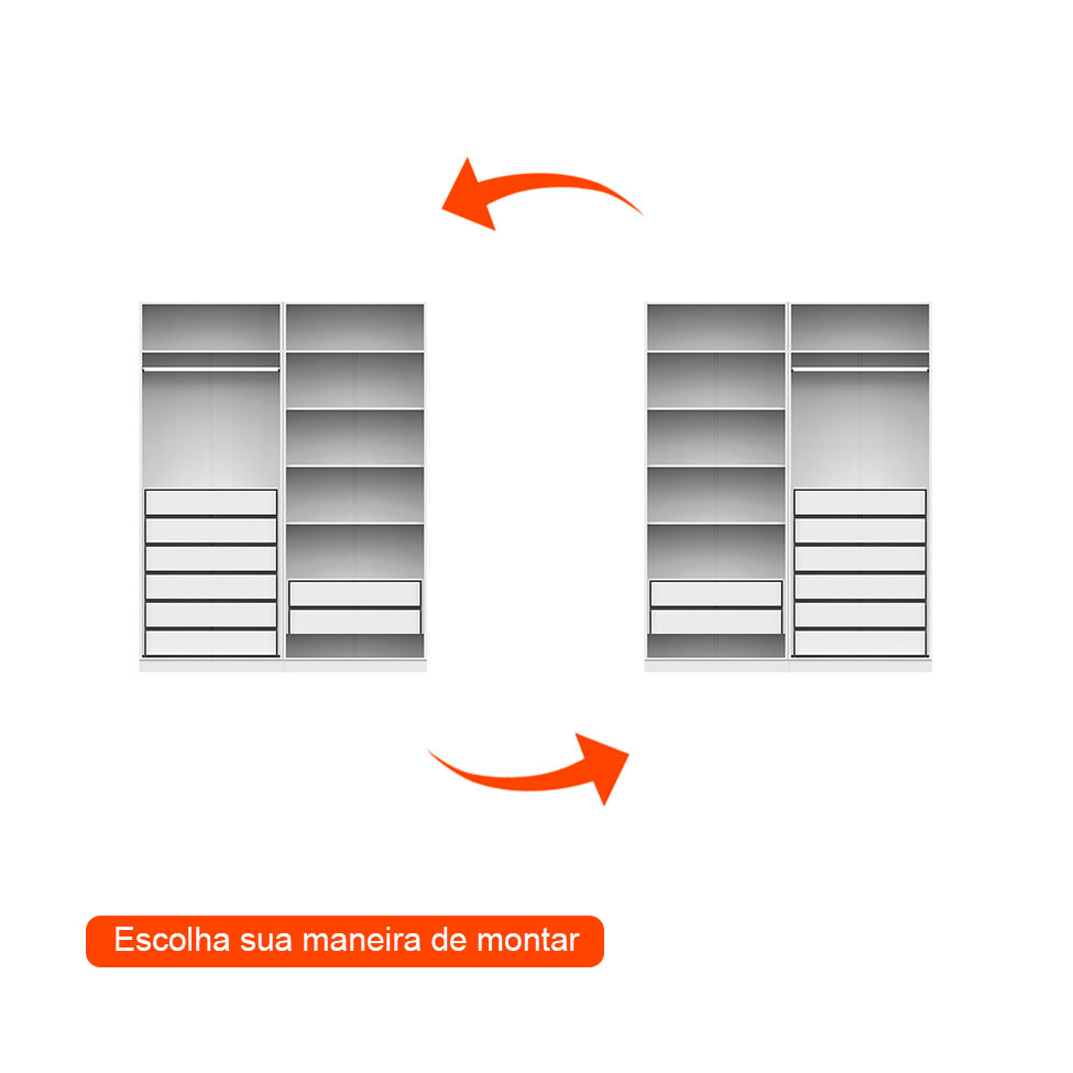 Guarda-Roupa Modulado com Maleiro, Cabideiro e Prateleiras Tuyo 4 Portas Articuladas 8 Gavetas Branco 180 cm
