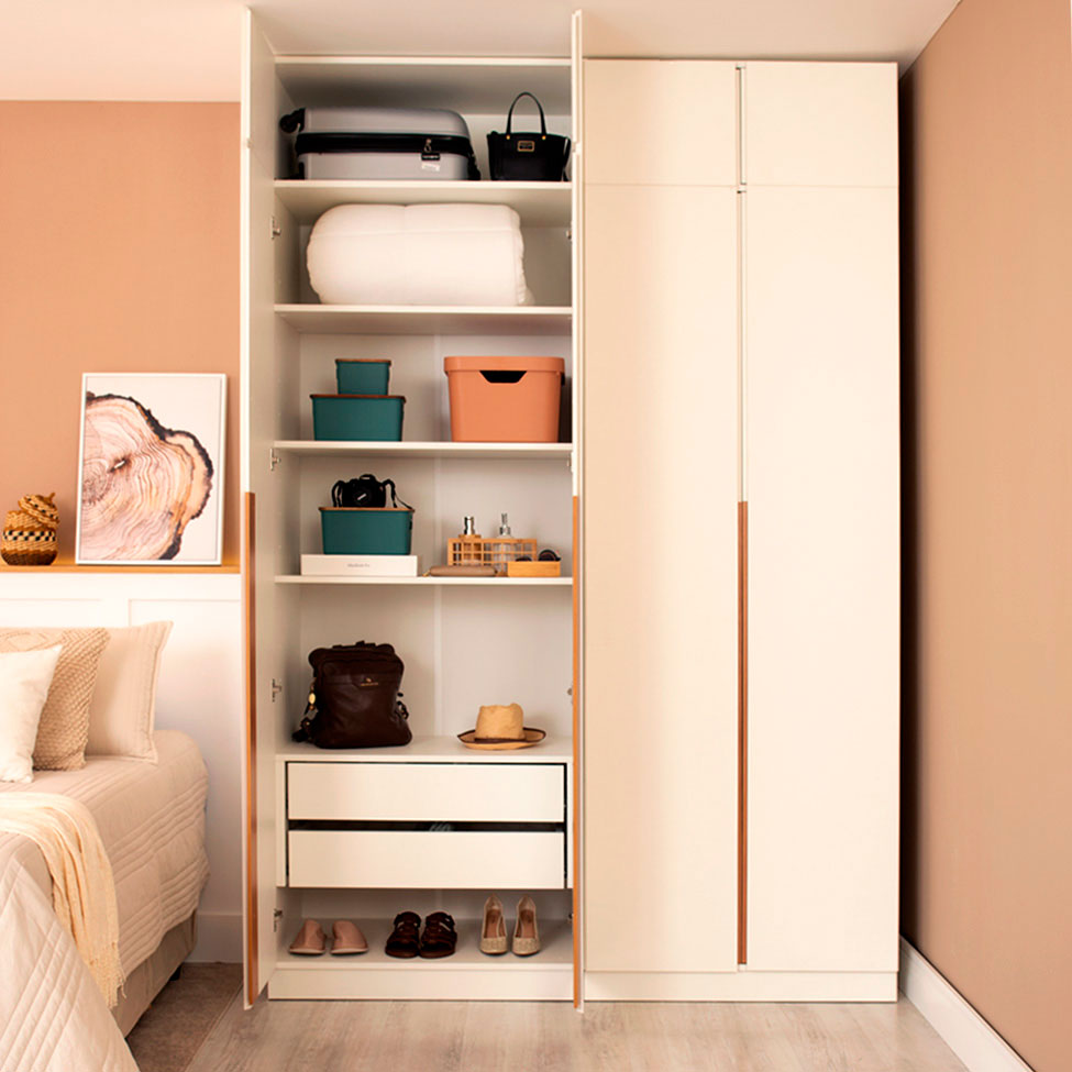 Guarda-Roupa Modulado com Maleiro, Cabideiro e Prateleiras Tuyo 4 Portas Articuladas 8 Gavetas Branco 180 cm