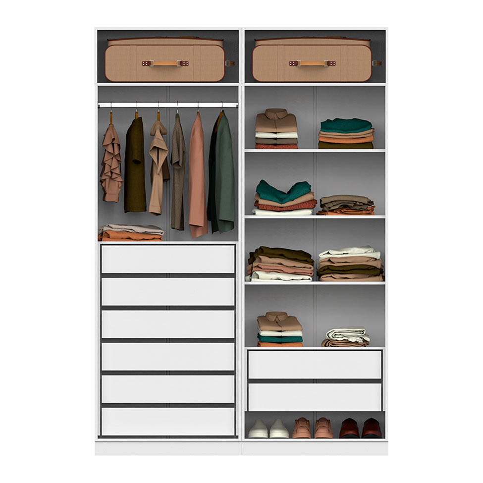 Guarda-Roupa Modulado com Maleiro, Cabideiro e Prateleiras Tuyo 4 Portas Articuladas 8 Gavetas Branco 180 cm