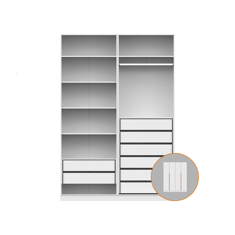 Guarda-Roupa Modulado com Maleiro, Cabideiro e Prateleiras Tuyo 4 Portas Articuladas 8 Gavetas Branco 180 cm
