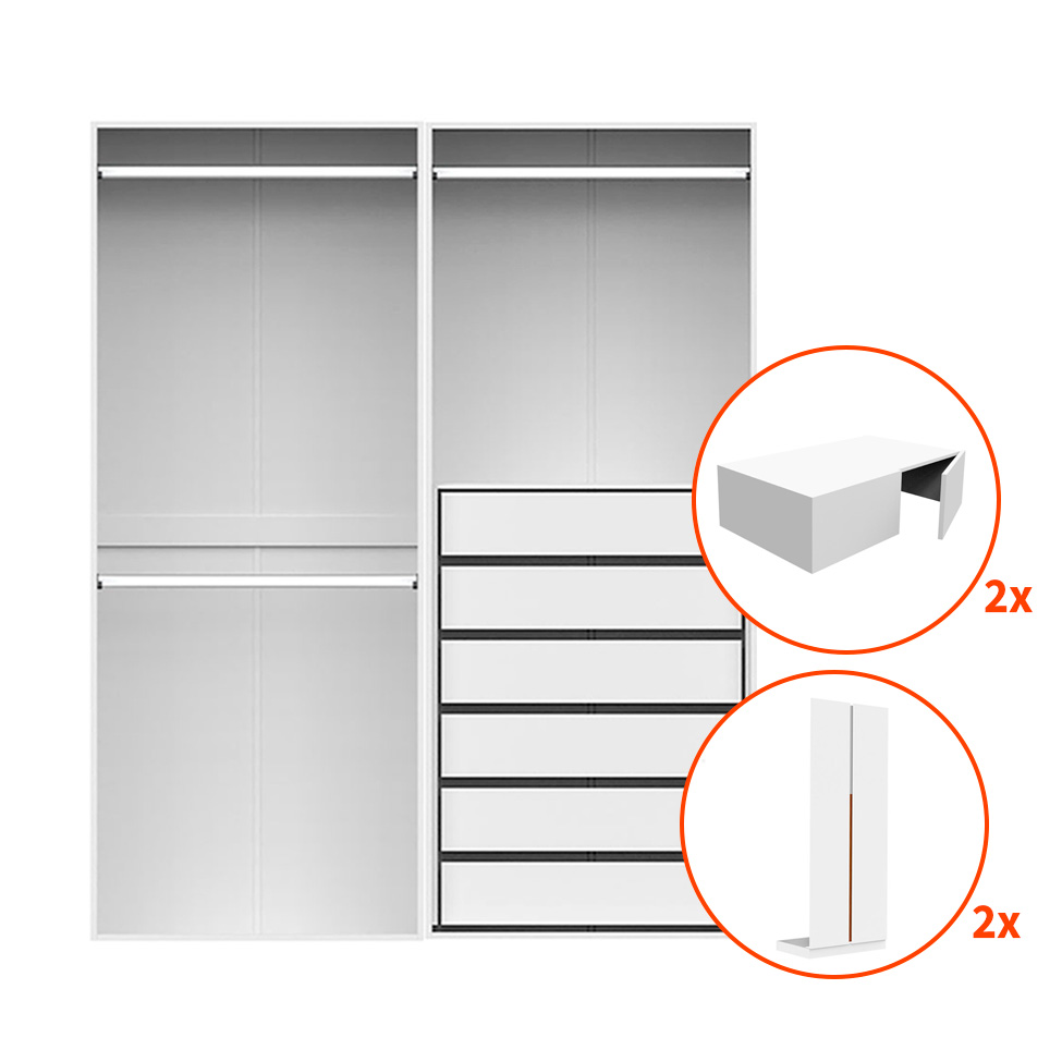 Guarda-Roupa Modulado com Maleiros e Cabideiros New Tuyo 8 Portas Articuladas 6 Gavetas Branco 180 cm