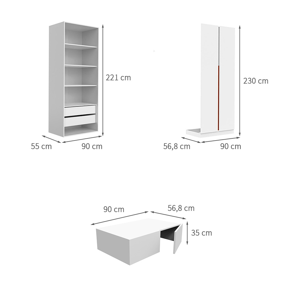 Guarda-Roupa Modulado com Maleiros e Prateleiras New Tuyo 8 Portas Articuladas 4 Gavetas Branco 180 cm