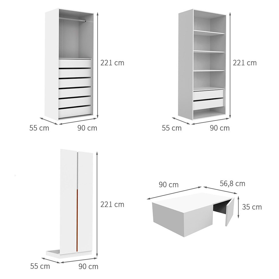 Guarda-Roupa Modulado com Maleiros, Cabideiro e Prateleiras New Tuyo 8 Portas Articuladas 8 Gavetas 180 cm