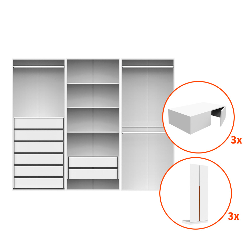 Guarda-Roupa Modulado com Maleiros, Cabideiros e Prateleiras New Tuyo 12 Portas Articuladas 8 Gavetas Branco 270 cm