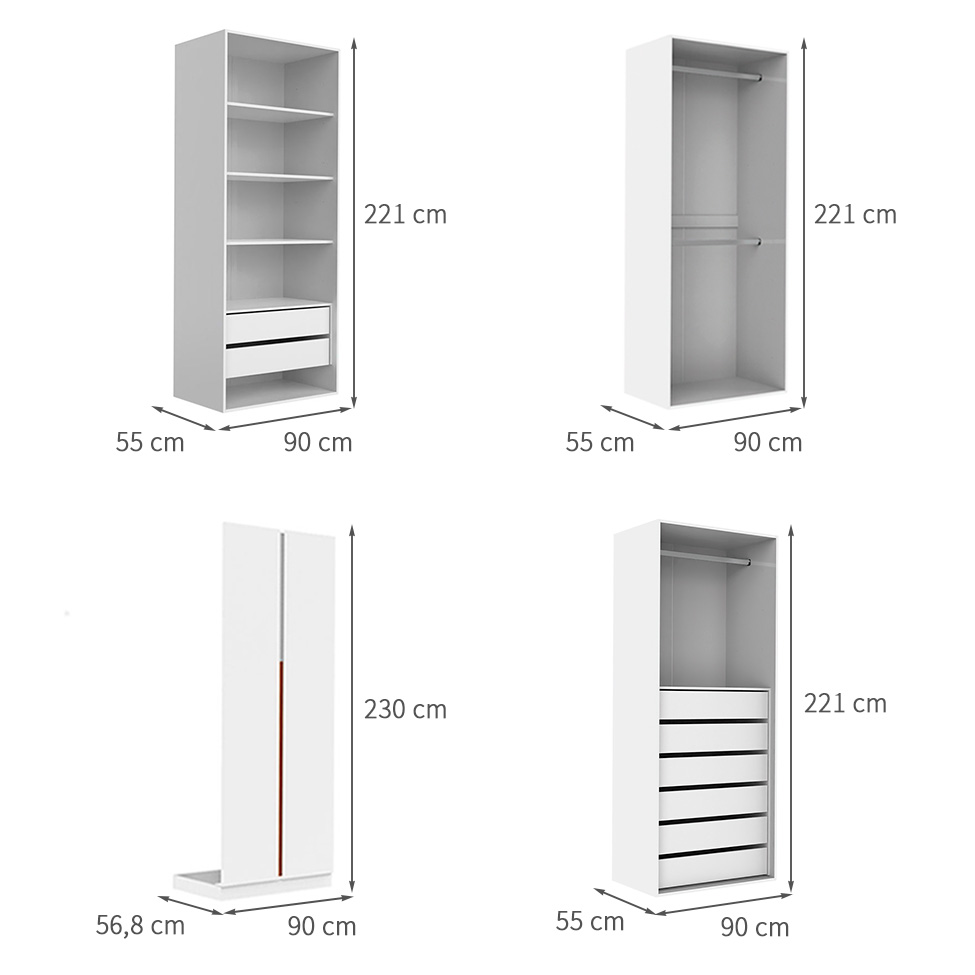 Guarda-Roupa Modulado com Maleiros, Cabideiros e Prateleiras New Tuyo 12 Portas Articuladas 8 Gavetas Branco 270 cm